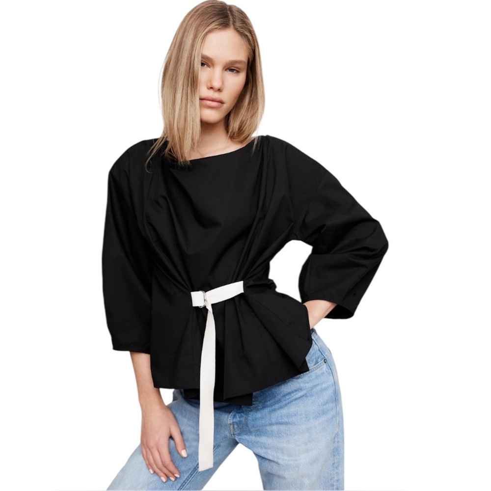 BANANA REPUBLIC REVERSIBLE COTTON POPLIN Relaxed fit COWL-NECK TIE-WAIST TOP NWT
